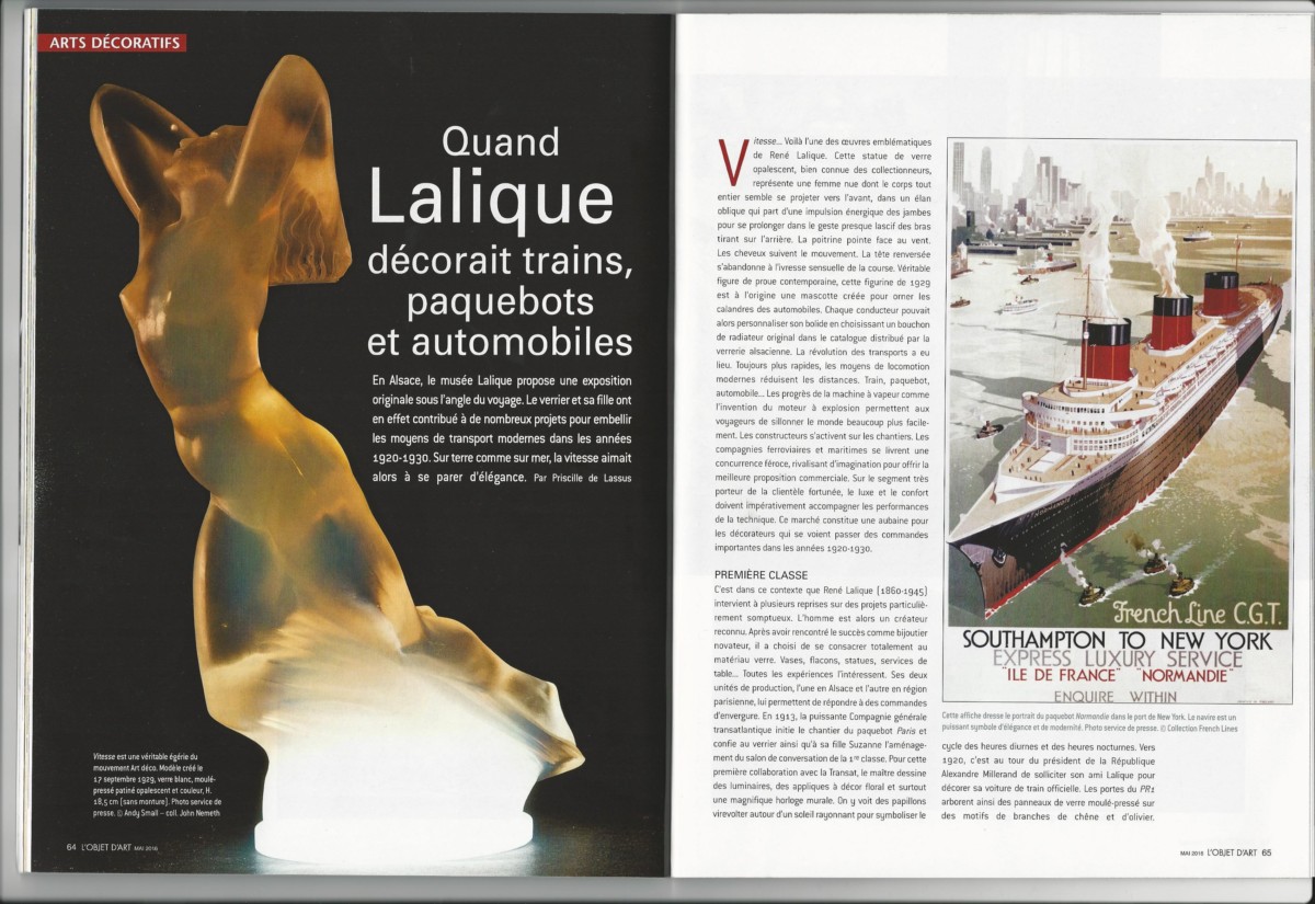 L’Objet d’Art consacre un article à l’exposition Lalique