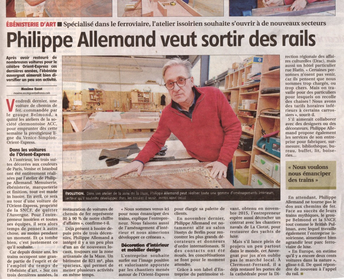Article de La Montagne entreprendre : Philippe Allemand veut sortir des rails.