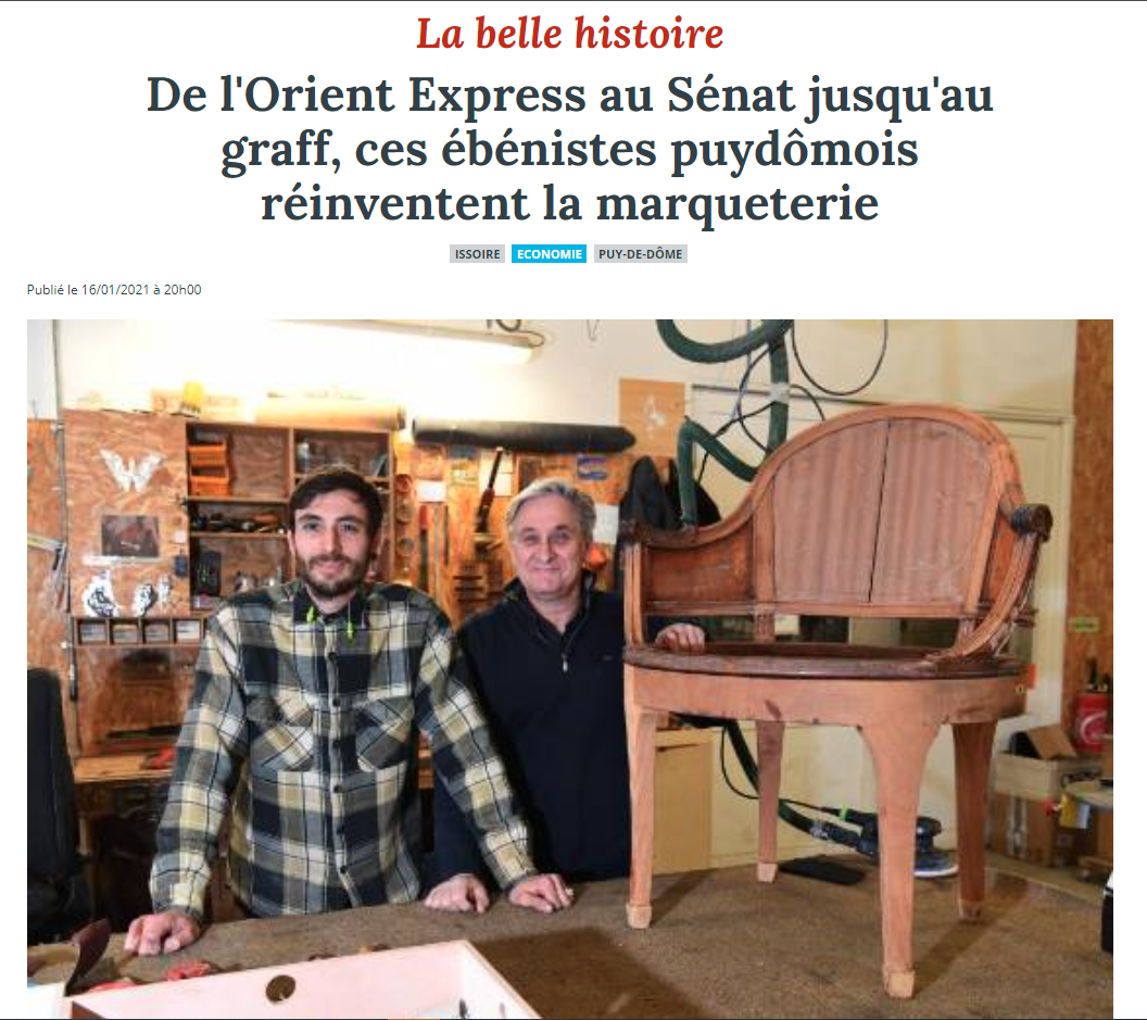 Un article dans LaMontagne ! « De l’Orient Express au Sénat jusqu’au graff, ces ébénistes puydômois réinventent la marqueterie »