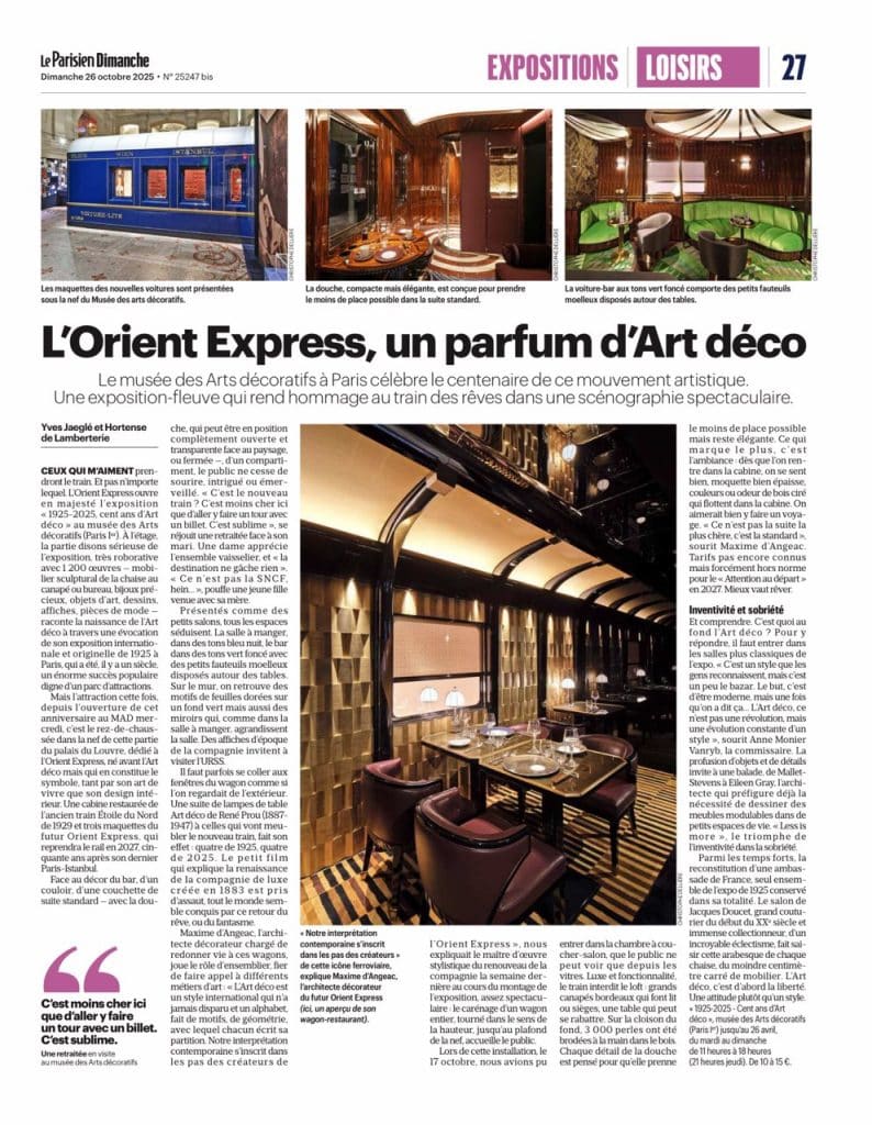 Le Parisien - L'orient Express, un parfum d'Art déco - 26 octobre 2025